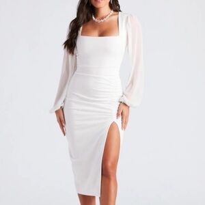 Windsor White Long Sleeve Dress with Slit